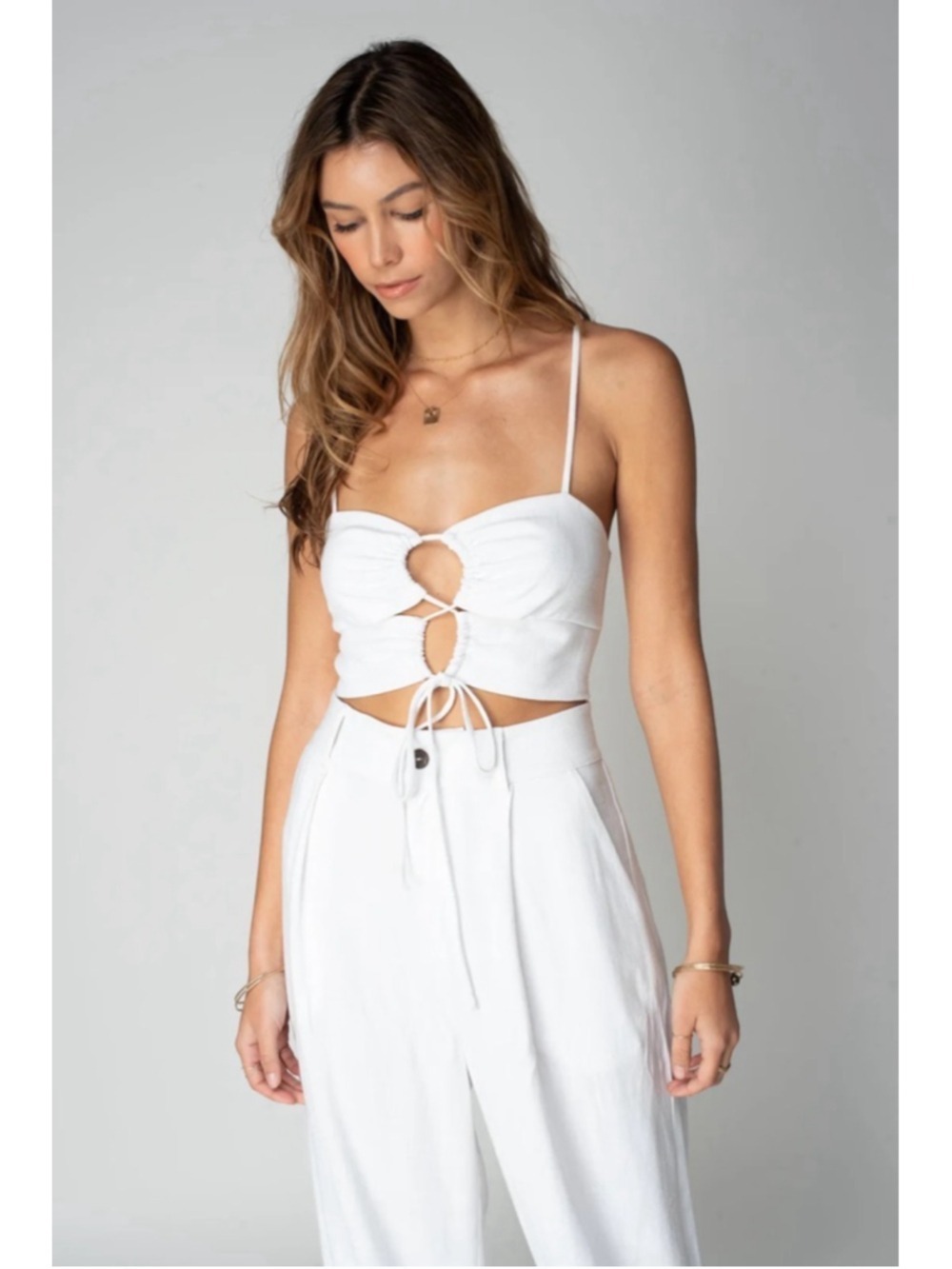 Women's Stillwater White Tie Front Bralet Crop Top M